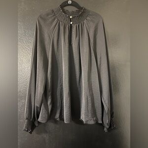 Black Poet Blouse with High Collar Long Sleeve